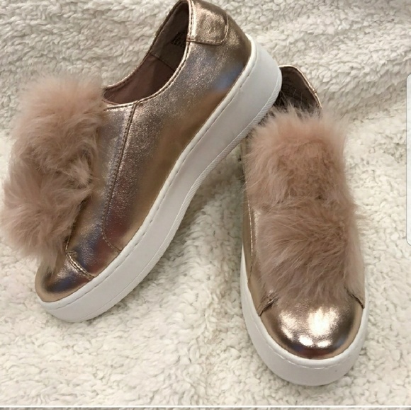 New Steve Madden Breeze Metallic Rose Gold Furry Platgorm Tennis Shoes Size 7M - Picture 5 of 8